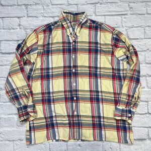 Vintage Saucatuck Drygoods Co Mens Plaid Flannel Shirt Size XL Faded Cream Blue